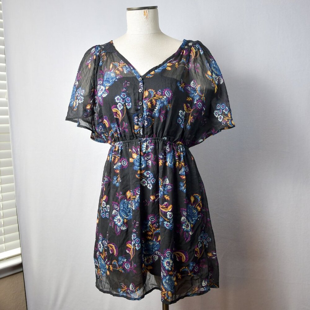 Xhilaration Dress Womens Polyester Floral Flowy Lined Pullover Black Size M